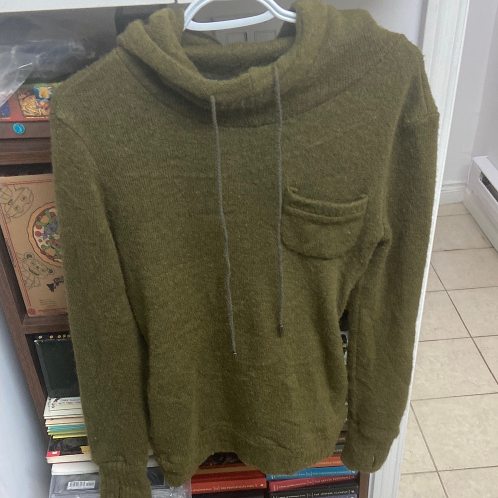 Korean Design Olive Green Men's Sweater Hoodie with Pockets